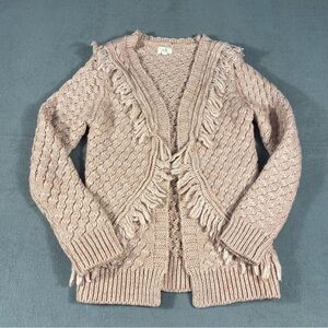 En Elly Women's Light Pink Fringe Cardigan Sweater, Long Sleeves, Size XS